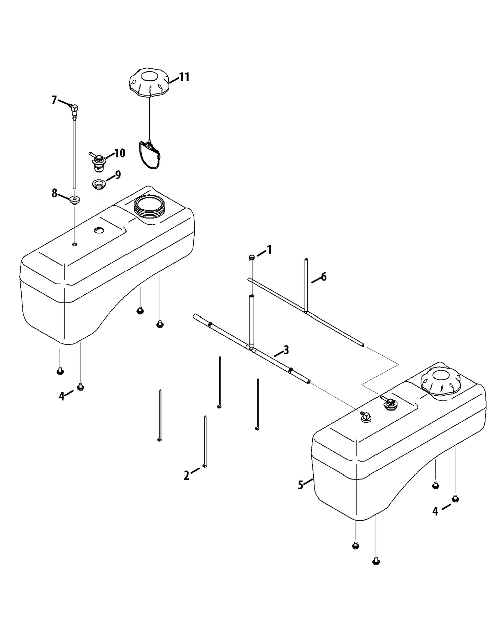 Fuel Tank Assembly Diagram and Parts List for L60-KH (53AH8CTD050-27HP)(2011) Cub Cadet Lawn Tractor